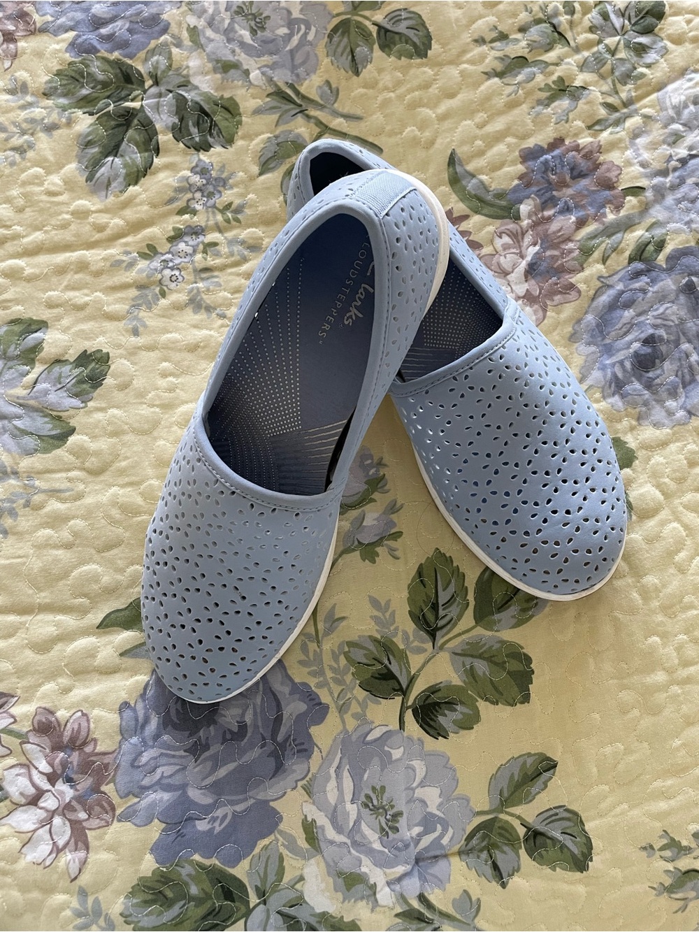 Clarks Women's Light Blue Perforated Slip-On Loafers